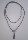 Elastiskt Långt Halsband/armband Grå Glaspärlor Thira Rhodium