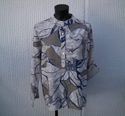 Beige Mönstrad Linneblus Med Lång Ärm. Puro Lino