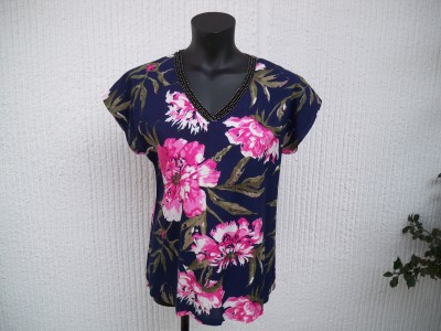 Mörkblå/Rosa Blommig Blus Cherri. Ze-Ze