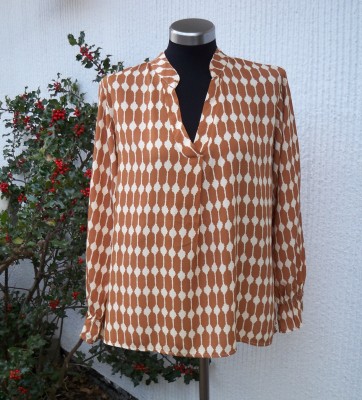 Brun Beige Mönstrad Blus Lång Ärm