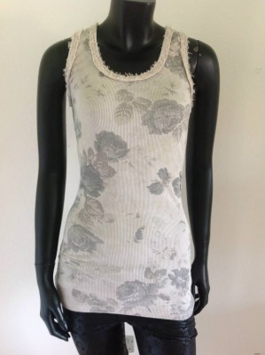 Beige/Grått Blommigt Linne / Tanktop