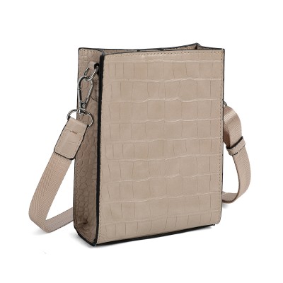 Beige liten axelremsväska mobilväska Croco