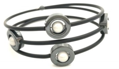 Gummiarmband Donna Hematit Vit. Magnani Smyckesdesign