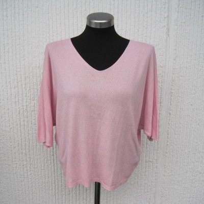 Rosa Finstickad Tröja Med Kort Ärm