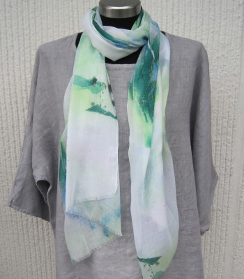 Grön Mönstrad Tunn Scarf Viskos Silke