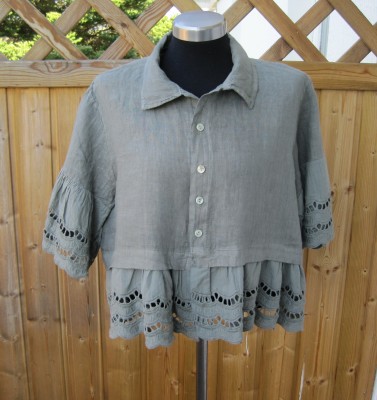 Olivgrön Linneblus Med Volanger