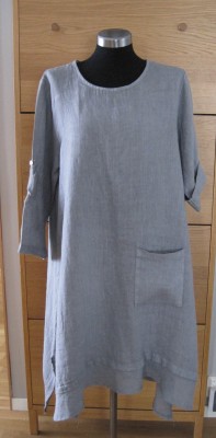 Grå Vadlång Linneklänning Med 3/4 Ärm