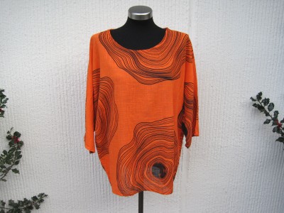 Orange svart mönstrad bomullsblus. Made in Italy