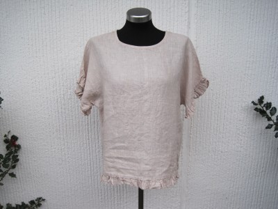 Beige Linneblus med liten volang